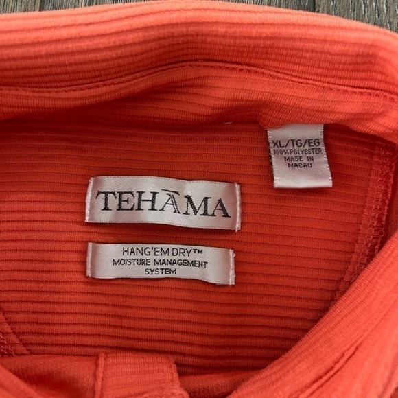 Tehama Men’s Short Sleeve Polo. Hang’em Dry Moisture Wicking. XL  Peachy orange - Picture 4 of 4